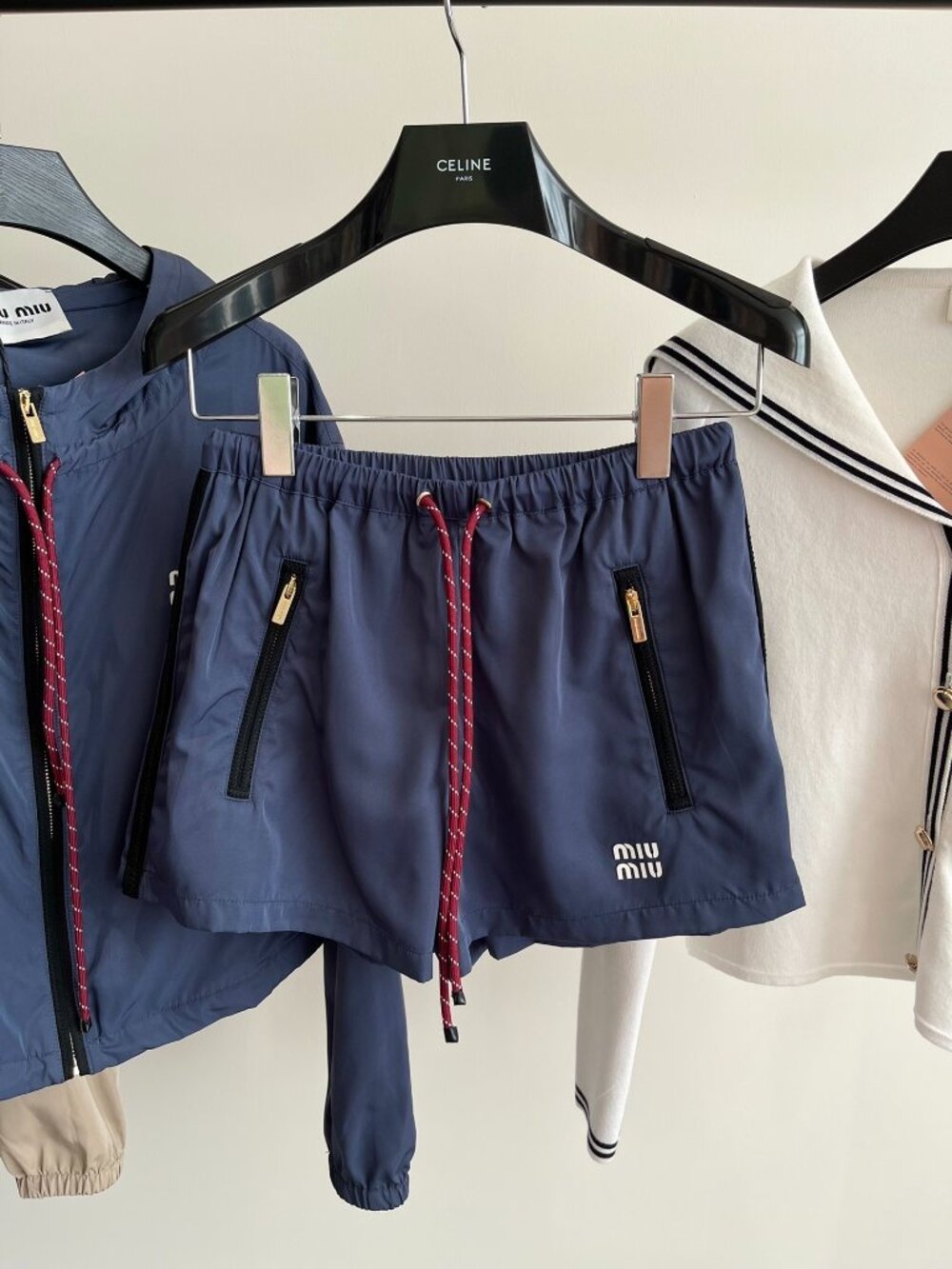 Miu Miu Dark Navy Two Piece Outfit Hooded Jacket + Shorts Matching Set Size S - Picture 4 of 7